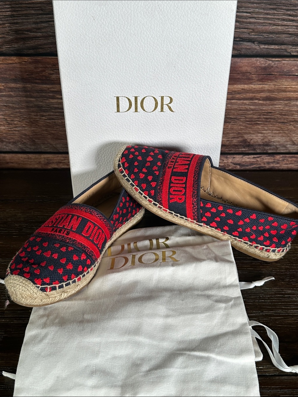 Dior Granville Navy Canvas Espadrilles with Red Heart Motif